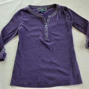 Karen Scott Petite V-Neck 3/4 Cuffed Sleeve Shirt